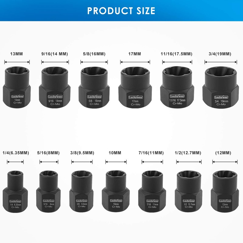 Luckyway 13-Piece Impact Bolt & Nut Remover Set, Nut Extractor