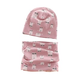 MAKFORT Cotton Newborn Baby Winter Hat and Scarf Set for 1-7 Years Newborn Baby Beanie Hat Kids Tube Cotton Loop Scarfs Pink