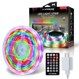 Xtreme Lit 16.4ft RGB Flow Multi-Color Indoor LED Light Strip, Remote Control, Power Adapter Included