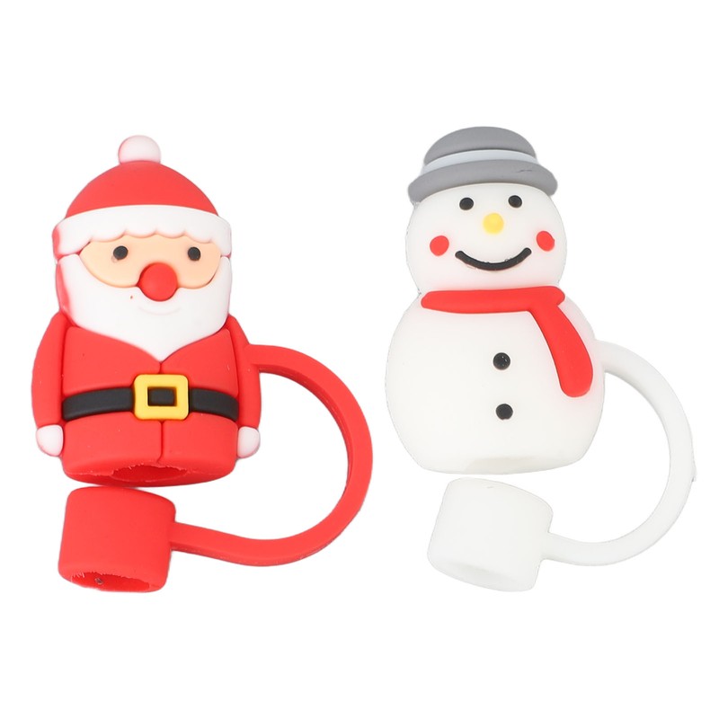 10Pcs Christmas Straw Covers Caps Cartoon Soft Silicone Christmas Straw