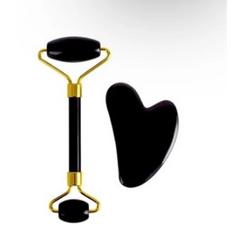 Jade Roller and Gua Sha Set Anti Aging Black Gold Face Massager FREE SHIP US