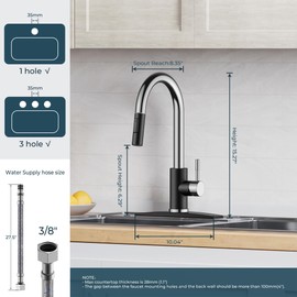 FORIOUS Kitchen Faucet with Pull Down Sprayer, High Arc Modern Classic Sink Faucet Stainless Steel with Deck Plate Fit for 1 or 3 Hole for Pot Filler Bar Farmhouse Laundry Rv, Black Chrome