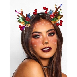 Catery LED Christmas Antler Headbands Light Up Headband Reindeer Antler Hair Hoop Christmas Hair Accessories for Women Kids
