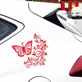 JNNJ Selbstklebende Seitenaufkleber Auto, Autoaufkleber Schmetterling Blumen, wasserdichte Vinyl Auto Grafik Seite Aufklebers, Auto Universal Dekoratives Zubehör Für Motorhaube Fenster(Rot)
