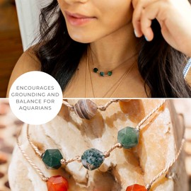 SoulKu Zodiac Stone Necklace, Astrology Jewelry With Healing Crystal, Horoscope Necklace For Strong Women,Inspirational Gift For Her, 16" Cord with 2" Sterling Silver Extender