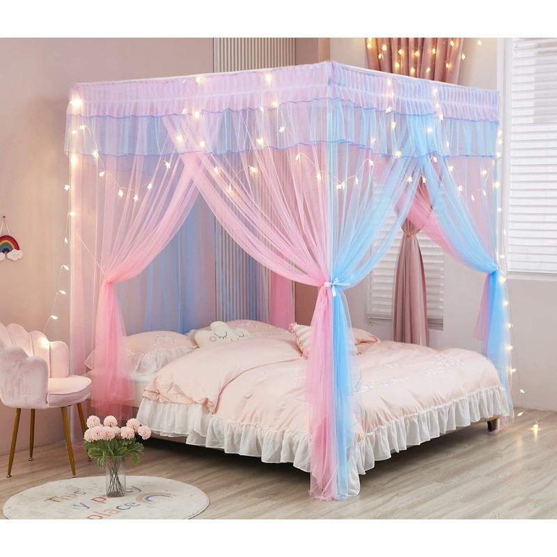 Mengersi Gray Canopy Bed Curtains Mosquito Net Bed Drapes for
