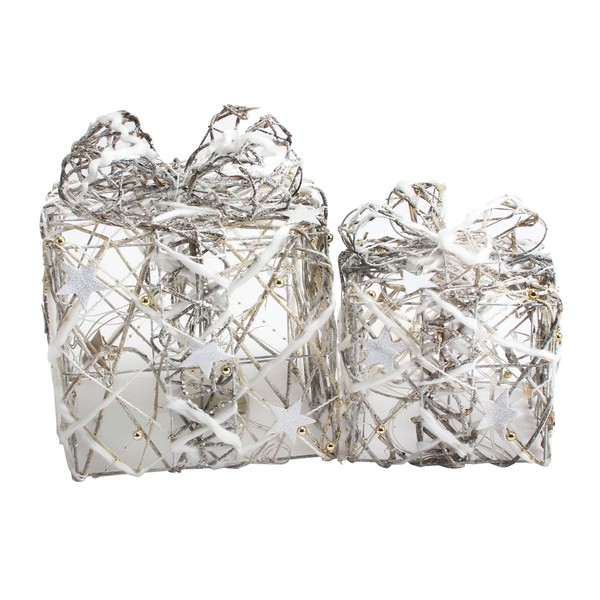 2 Rattan Gifts with Bow and Fairy Lights - Christmas