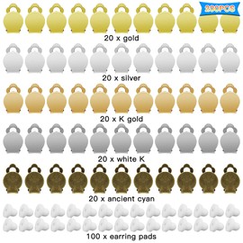 200PCS Round Flat Back Tray Earring Clips Set with Earring Pads, Non-Pierced Clip-on Earring Findings Round Frog Ear Clips Earring Pad Base Setting Components for DIY Jewelry Making Earring(5 Colors)