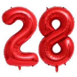 Red 28 Number Balloons, 40 Inch Giant Number 28 Balloons Foil Mylar Helium Red Number Balloons for 28th Birthday Party Supplies Anniversary Event Celebration Decorations