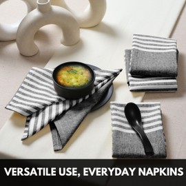 Softopia Cotton Cloth Napkins 18x18 Inches - Striped Design, 100% Cotton, Reusable & Durable Fabric Napkins for Dining, Everyday Meals, Events, Parties - Machine Washable, Set of 4, Black