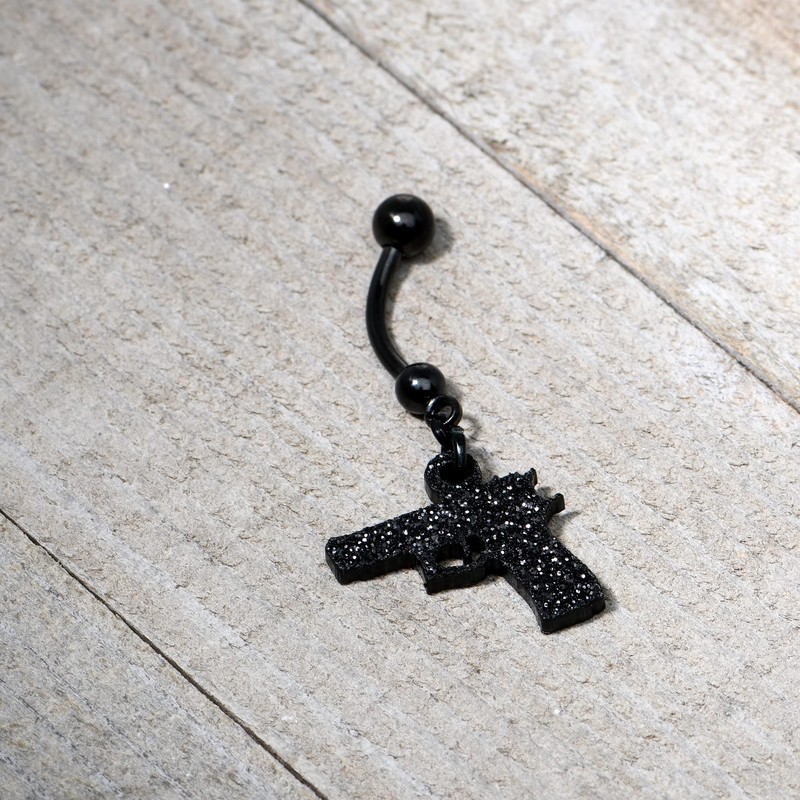 Body Candy Black Glitter Gun Dangle Belly Button Ring