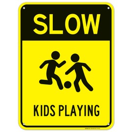 Sigo Signs, Kids at Play Sign, Slow Down Kids Playing, 18x24 Inches, 55 mil Thick HDPS (high Density polystyrene), Made in USA