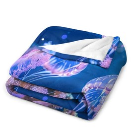 Jellyfish Blanket Ocean Jellyfish Gifts for Girls Boys Woman Kids Ocean Jellyfish Lover Coastal Navy Throw Blankets Soft Blanket Warm Fleece Flannel Plush Blankets for Bed Sofa Couch 40"x50"