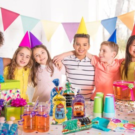 XiuGlimpse 200 Pcs Colorful Plastic Candy Favor Bags with Twist Ties for Classroom Celebrations, Birthday Party Supplies, Student Reward Gifts, Cookie Snack and Goodie Packaging