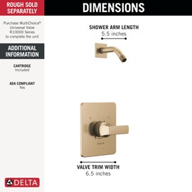 Delta Faucet Velum 14 Series Single-Function Gold Shower Valve Trim Kit, Shower Handle, Delta Shower Trim Kit, Champagne Bronze T14237-CZLHD (Shower Head and Valve Not Included)