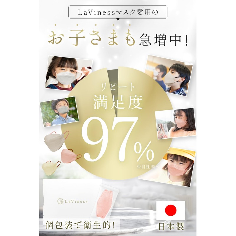 [LaViness] マスク 子供 子供用マスク 不織布 立体 立体マスク 30枚 (オールドレース×ブラック)