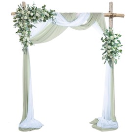 YALLOVE Wedding Arch Draping Fabric, 2 Panel 30" x 236" Wedding Arch Drapes Sheer Backdrop Curtain for Wedding Ceremony Party Ceiling Decor(White, Sage Green)