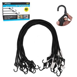 XSTRAP STANDARD 10-Pack Bungee Cords with Finger-Hole Hooks - Enhanced 3X Strength, Elastic Stretch from 48" to 72" - Ideal for Securely Fastening Cargo, Auto, Truck, RV, Boat, & Garage Organization