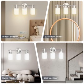 imizdlum 3-Light Bathroom Vanity Light, Brushed Nickel Wall Sconce with Milky White Glass Shade for Mirror, Bedroom, Living Room, Modern Style, E26 Base (Bulbs Not Included)