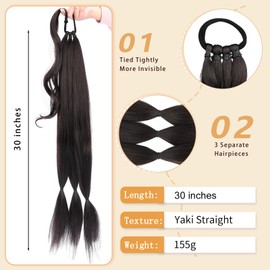 VOPPIS Long Braided Ponytail Extension 30 Inch Pre stretched Braiding Hair Extensions DIY Braid Ponytail Natural Soft Synthetic Hair Piece (Deep Brown, 30 inches)