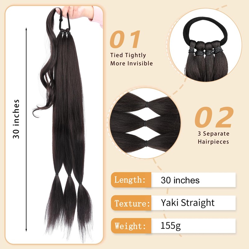 VOPPIS Long Braided Ponytail Extension 30 Inch Pre stretched Braiding