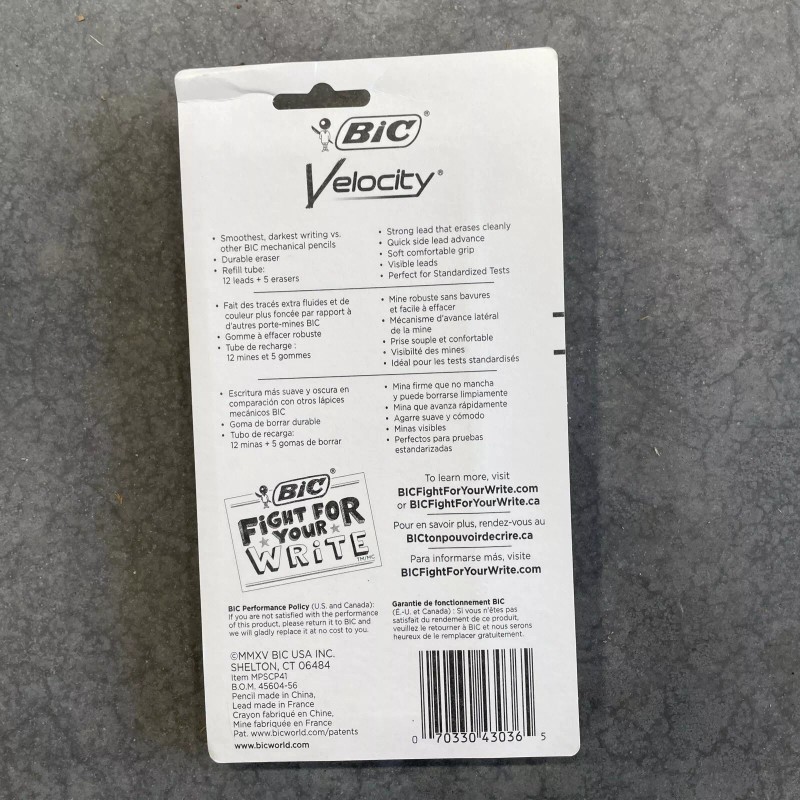Bic Velocity 4 Pk Side Clic 0.7mm #2HB Mech Pencils,