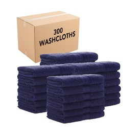 Arkwright True Color Solid Wash Cloths - Soft 100% Cotton Bulk Washcloths 300 Pack - Lightweight 475 GSM, Absorbent & Quick Dry for Face and Body, 12 x 12 in, Navy