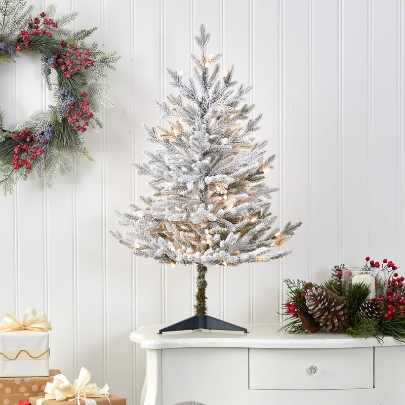 Nearly Natural 3ft. Flocked Fraser Fir Artificial Christmas Tree with