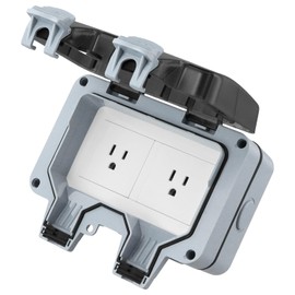 QWORK Heavy-Duty Outdoor Electrical Socket Cover - Wall Plug Socket BoxWaterproof IP66 Rated, Dual Gang, 15A 125V, PC Material,Wall Power Socket, Switched Socket for Parks, Construction Sites