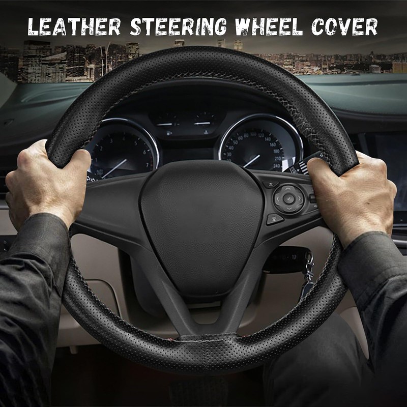 Micro Fiber Leather Steering Wheel Cover, DIY Sewing with Needle