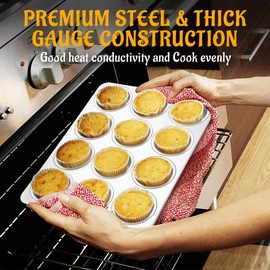 E-far Muffin Pan 12-Cup, Set of 2, Stainless Steel Cupcake Pan Metal Muffin Baking Tins for Oven, Regular Size & Easy Clean, Non-toxic & Dishwasher Safe