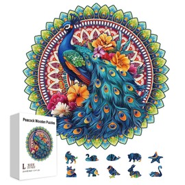 GLOBLELAND Pack of 200 Peacocks and Flowers Wooden Jigsaw Puzzles for Toddlers Mandala Puzzles Colourful Unique Shaped Puzzles Birthday Gifts for Preschool Learning