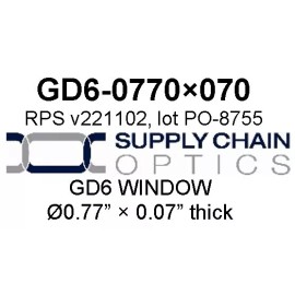 Supply Chain Optics / CDGM Round optical window, CDGM GD6 sealing glass, 0.770" x 0.070" (19.56mm x 1.78mm)