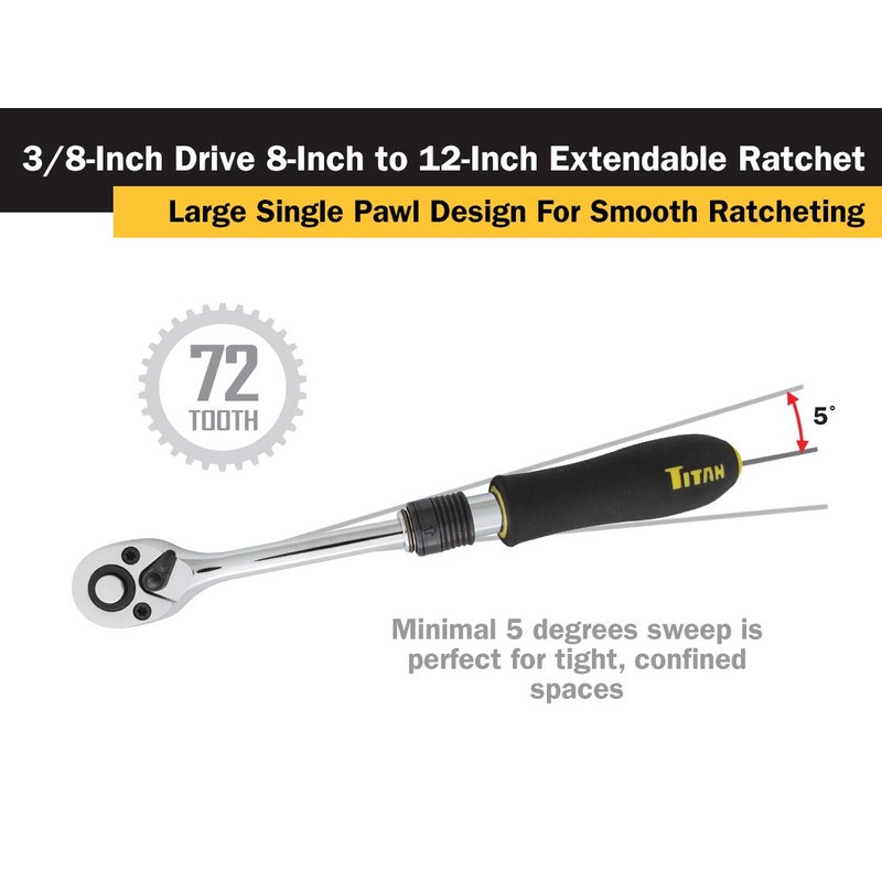 Titan 12070 3/8-Inch Drive x 8 to 12-Inch 72-Tooth Extendable