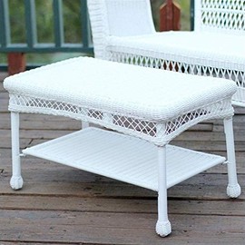 Pemberly Row Wicker Patio Coffee Table in White