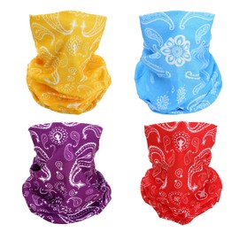 SMEHCF 4 Multipurpose Bandanas for Women Men Headband Balaclava Hair Head Scarf Face Half Airsoft Paintball Mask Neck Gaiters Breathable Reusable Washable Red Purple Blue Yellow Cashew Flower