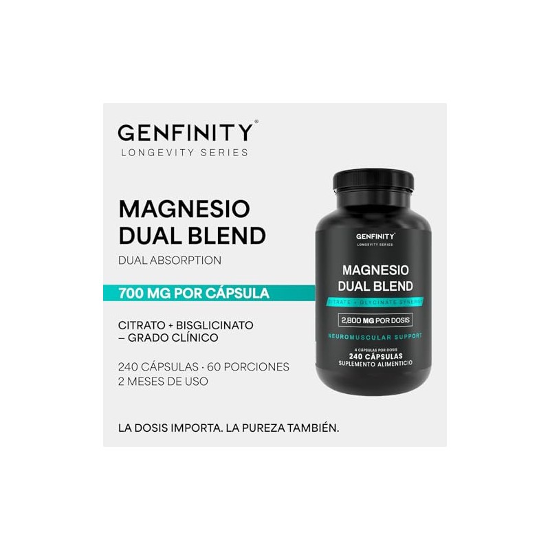Magnesio Dual Blend Longevity Series 700 Por Cápsula 240 Cápsulas