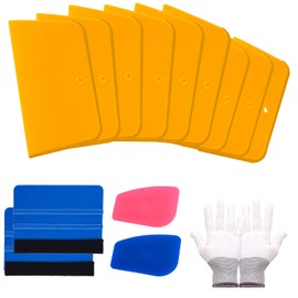 Glarks 14Pcs Car Vinyl Wrap Window Tint Film Applicator Tool Kit, Body Filler Spreaders Plastic Scrapers and Felt Edge Squeegees with Gloves for Applying Fillers Putties Glazes Caulks Wall Decal