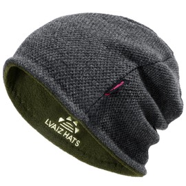 Lvaiz Mens Winter Beanie Hat Warm Fleece Lined Skull Cap for Men Reversible Women Windproof Watch Hat Knit Warm Unisex Beanie Grey+Dark Green
