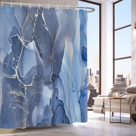 Yanutan Blue Marble Shower Curtain, Blue Modern Luxury Abstract Shower Curtain Set for Bathroom, Fabric Bath Curtain with Hooks, 72x78in