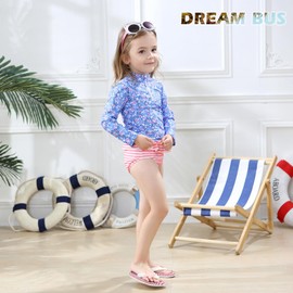 DREAM BUS Toddler Girls Long Sleeve Swimsuit 2 Piece Rashguard Set Sun Protection Baby Girls Bathing Suit Kids Swimwear