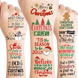 96pcs Christmas Temporary Tattoos Stickers - Christmas Inspiration, Christmas Word, Christmas Saying - Xmas Holiday Party Favors Decorations Supplies for Kids Adullts Winter Festival Birthday Gifts