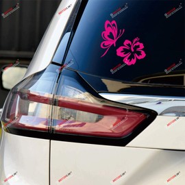 2X hot Pink 4 Inches Butterfly Hibiscus Flower Decal Vinyl Sticker Car Laptop Window Die Cut no bkgrd