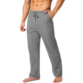 Pudolla Men's Cotton Yoga Sweatpants Athletic Lounge Pants Open Bottom Casual Jersey Pants for Men with Pockets (Grey Medium)