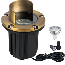 LumStory Brass Well Lights Landscape LED Low Voltage In Ground Lights Outdoor 12V Landscape Lighting for Pathway, Driveway, Deck and Garden, with MR16 GU5.3 Bulb 5W 3000K Warm White (Shield Top)