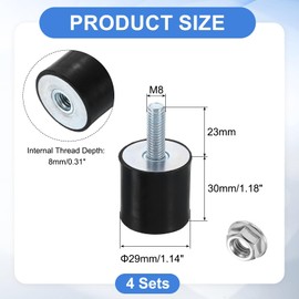 uxcell M8 Rubber Mounts, 4Pcs 30x30mm(DxH) Rubber Cylindrical Anti Vibration Isolator Shock Absorber with Lock Nut for Car Bobbin Generator Air Compressors