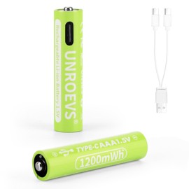 UNROEVS AAA USB-C Rechargeable Batteries,1.5V 1200 mWh,Triple A Rechargeable AAA Lithium Battery,Long Lasting,Fast Charge for Flashlights,Gaming,Toys. (2)