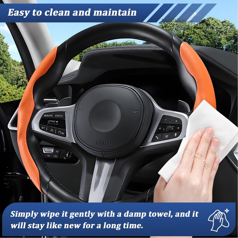 Car Steering Wheel Cover, 2PCS Suede Leather Split Anti-Skid Clip
