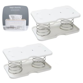 SATiNU Tissue Case, Bottom Lift, Spring, Easy Removal, Support Stand, Push Up, Lift Up, Tabletop, Set of 2 (White x 2)
