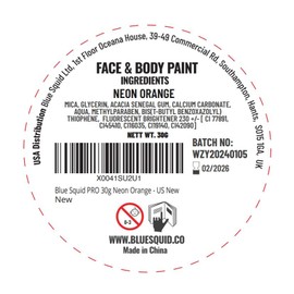 Blue Squid Pro Make-Up Face Paint and Body Paint - Neon Orange (30 g), Face and Body Paint for Adults, Children, Fancy Dress and SFX